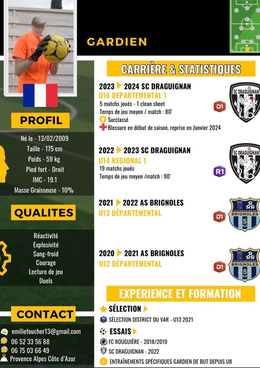 CV Sportif Football 100 % Sur Mesure – Candidature Clubs & Recruteurs