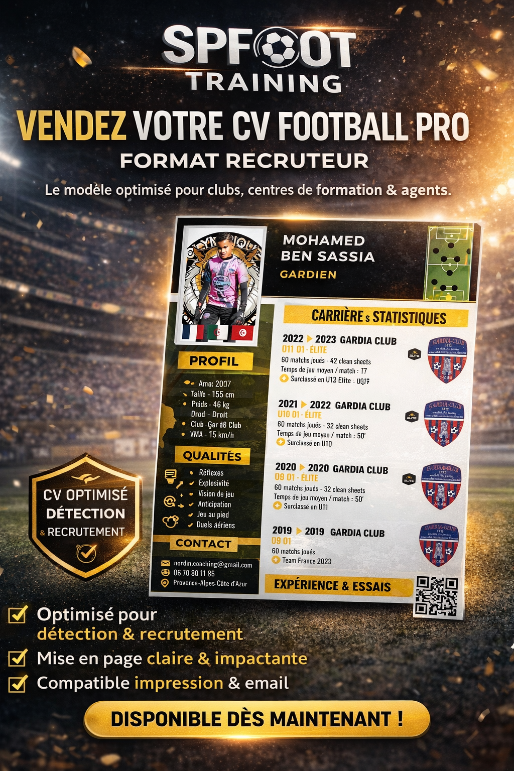 CV Sportif Football 100 % Sur Mesure – Candidature Clubs & Recruteurs