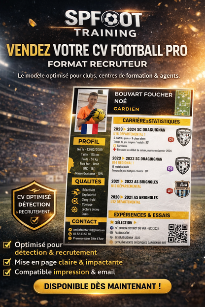 CV Sportif Football 100 % Sur Mesure – Candidature Clubs & Recruteurs